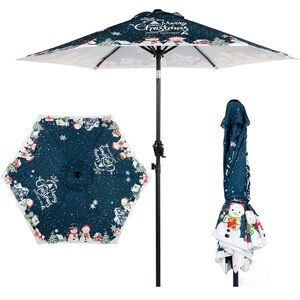 Christmas Patio Umbrella to outdoor Table with Tilt button and Crank handle